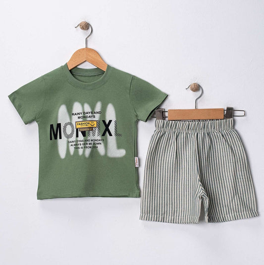 Green Stripped  Linen Short Set